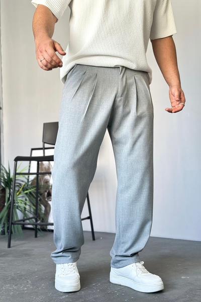 LUVEST ERKEK GENİŞ KESİM BAGGY KALIP BELİ LASTİKLİ GRİ KUMAŞ PANTOLON