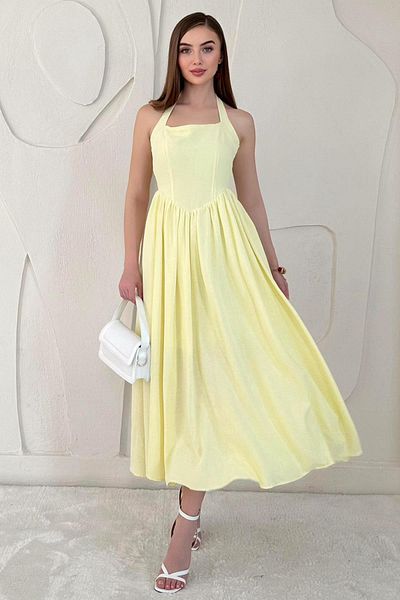 Elbee Fashion Woman Halter Linen Dress