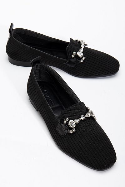 Tonny Black Women's Black Front Buckle Detailed Knitwear Ballerina Ballet