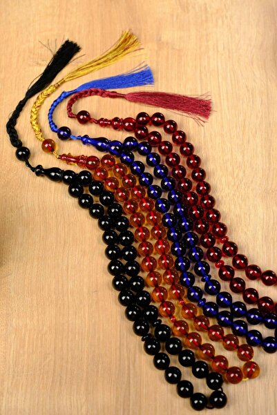 dergah tesbih Şahin Ağa Serisi Örme Püskül İri Boy Sıkma Kehribar Tesbih 4'lü Set