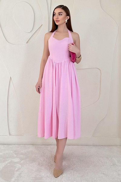 Elbee Fashion Woman Halter Linen Dress