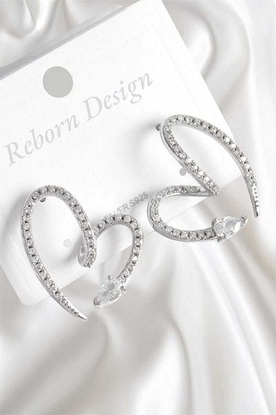 REBORN DESIGN Brass Silver Color Zircon Stone Snake Heart Model Women's Earrings