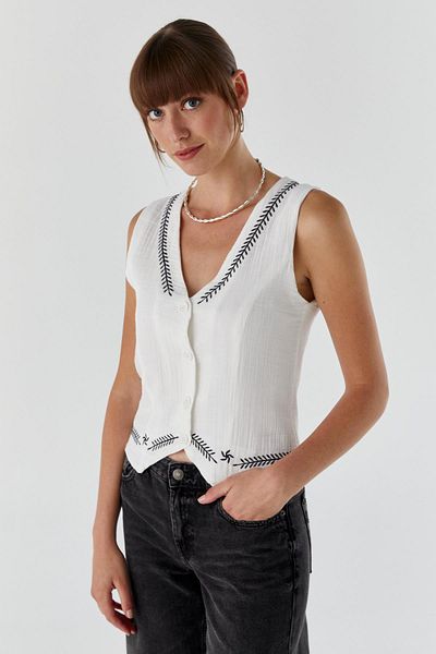 Shopping Shop Patterned Muslin Vest Ekru