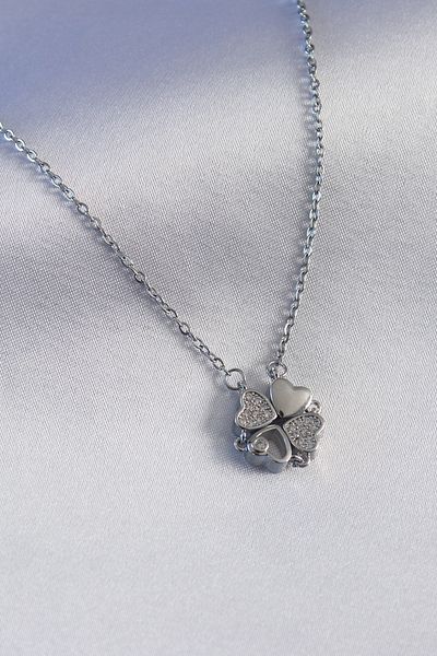 Skygo 316L Steel Silver Color Opening Zircon Stone Clover Model Women's Necklace - Tj-Bko7293