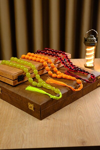 dergah tesbih Şahin Ağa Serisi Örme Püskül İri Boy Sıkma Kehribar 3'lü Set