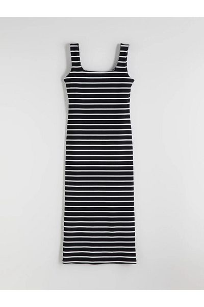 LC Waikiki Lcw Vision Black U Neck Striped Bodycon Dress