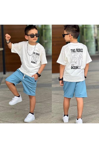 RAPAPA Boy's Short Sleeve Shorts Set Summer Suit Blouse+Shorts for 4-12 Years 11695m
