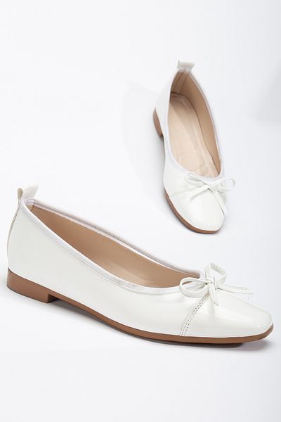 Tonny Black Women's White Bow Ballerina Ballerina with Straw Detail on the Side