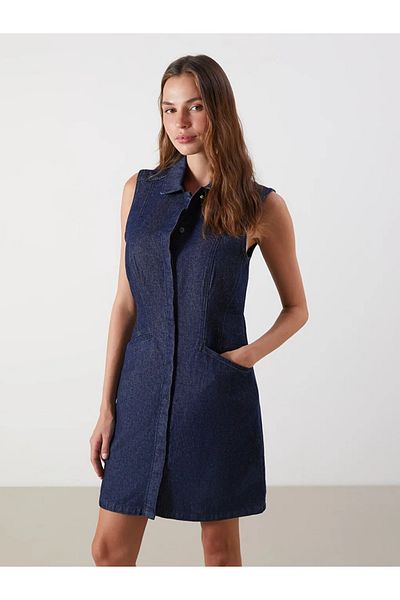LC Waikiki Φόρεμα LCW Vision Indigo πουκάμισο με γιακά Jean