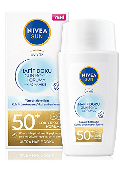 NIVEA Sun Hafif Dokulu Yüz Güneş Koruyucu Krem SPF 50 – Yağsız, Mat Görünüm, 40 ml