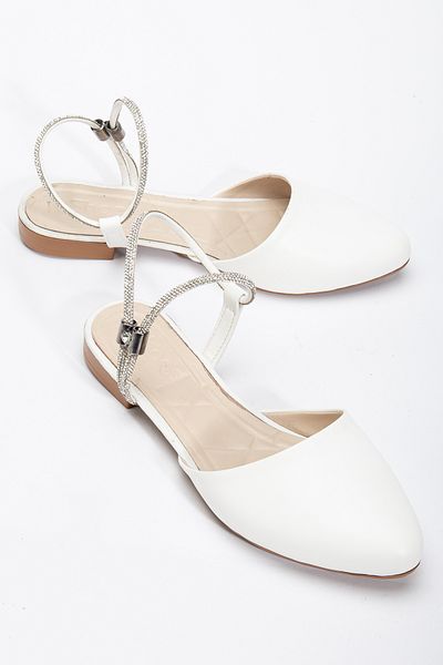 Tonny Black Women's White Stone Rope Detailed Ballerinas