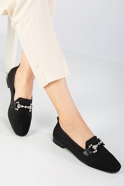 Tonny Black Women's Black Front Buckle Detailed Knitwear Ballerina Ballet