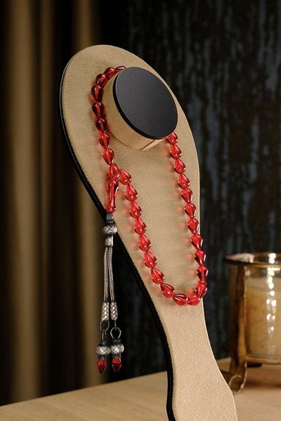 dergah tesbih Water Drop Model Red Squeeze Amber Kazaz Tassel Prayer Beads