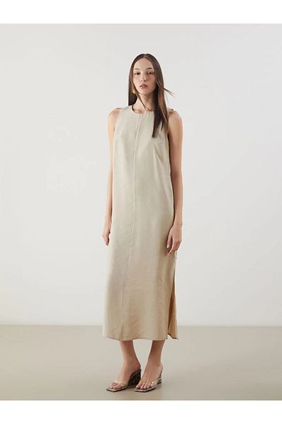 LC Waikiki Lcw Vision Beige Crew Neck Modal Blend Dress