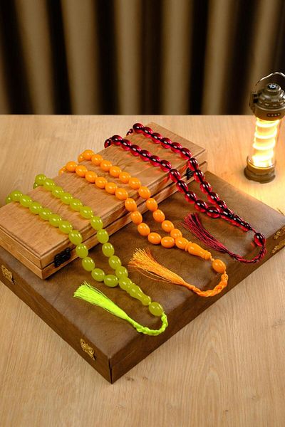 dergah tesbih Şahin Ağa Series Knitted Tassel Large Size Tightening Amber Set of 3