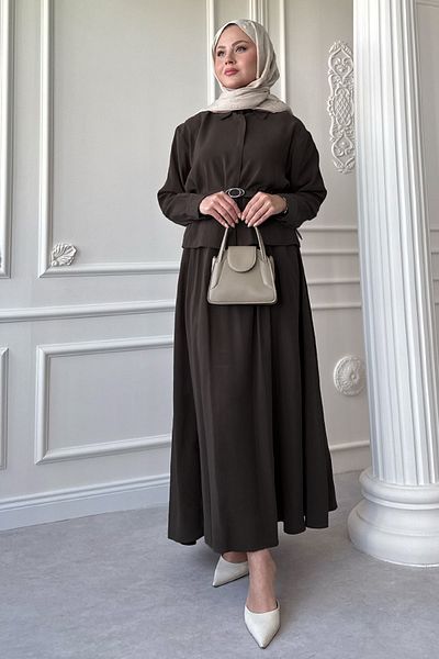 InStyle Bitter Brown Suit with Slim Belted Skirt