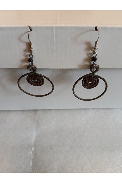 Butik Tülin Authentic Handmade Coffee Beige Dry Banana Tree Leaf Wrapped Ring Dangle Earrings 6.7X3.3Cm Kenya