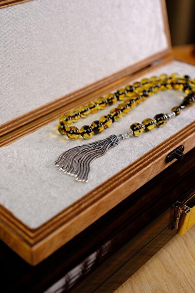 dergah tesbih سبحة فضية بتصميم فاخر من الكهرمان الأحفوري القديم من ليتوانيا (كهرمان)، (سبحة قطرة كهرمان)