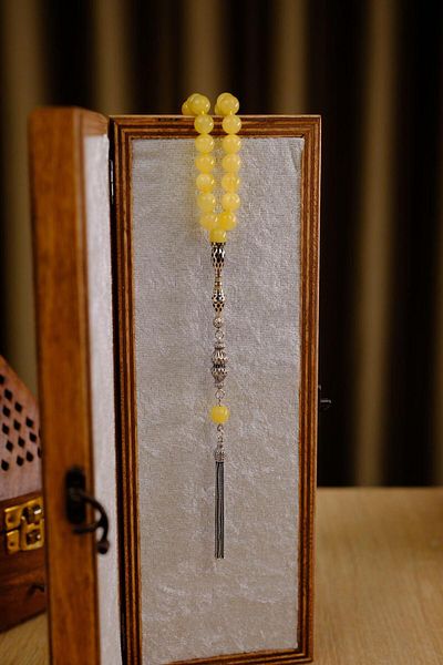 dergah tesbih Wrist Length Silver Master Handcrafted Nakkaş Imame Design Original Drop Amber Prayer Beads (Amber), (