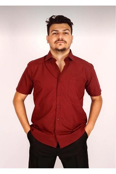 Kuraff Giyim Men's Classic Cut Dakron Fabric Single Pocket Short Sleeve Shirt