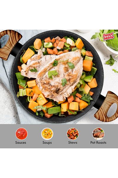 Sweet Home 10 Pcs Marble Non-Stick Cookware Set With Glass Lid