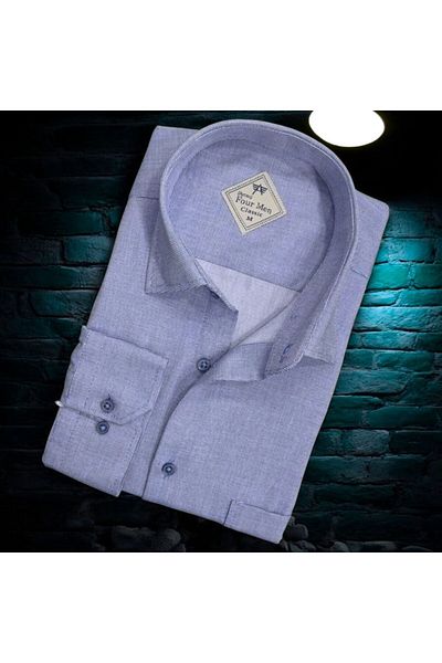 GÖMLEK GALERİSİ Men's Classic Relaxed Fit Plain Cotton Long Sleeve Shirt