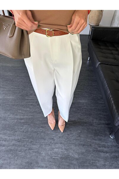 begum mayda Taba Kemerli , Premium , Ekru Havuç Pantolon