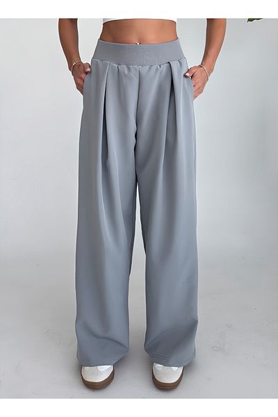 bilcee Women's Light Gray Design Palazzo Loose Trousers 4592