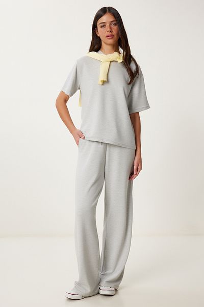 Lovelyİstanbul Comfortable Stretchy Knitted Bottom-Top Suit Gray Melanj Lby0004