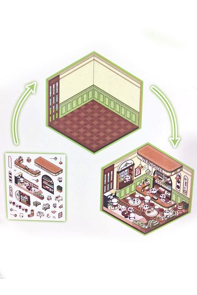 Limmy Cafe Shop Isometric Sticker Making Set 3D Sticker Adhesive Decal - Panda (No:05)