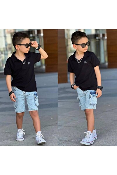 RAPAPA Boy's Polo Collar Cargo Pocket Jeans Set 2302Si