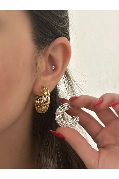 MyladyAccessoriess Chain Detail Hoop Earrings (Steel) Gold