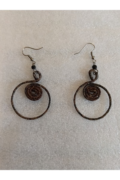 Butik Tülin Authentic Handmade Coffee Beige Dry Banana Tree Leaf Wrapped Ring Dangle Earrings 6.7X3.3Cm Kenya