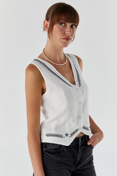 Shopping Shop Patterned Muslin Vest Ekru