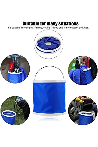 Generic Folding Bucket 9L Blue – Portable Collapsible Water Container with Handle for Camping