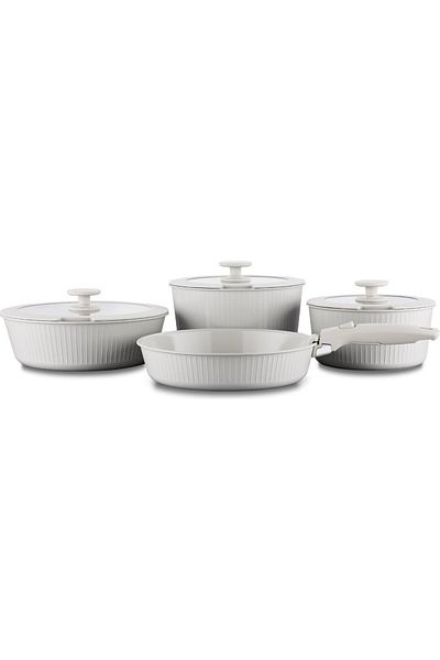 KORKMAZ 8 Piece Beige Cookware Set