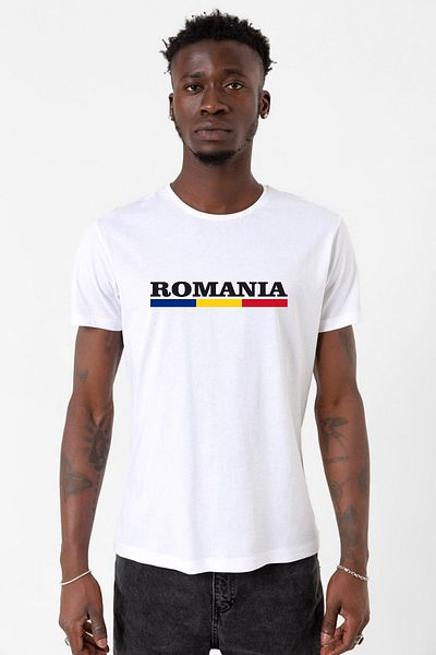 Tshirthane Ρουμανία Flag Lettern Λευκό ανδρικό μπλουζάκι ποδηλασίας