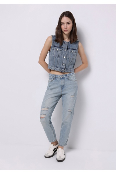 Colin's Mom Fit High Waist Narrow Leg Women's Light Indigo Jean Trousers