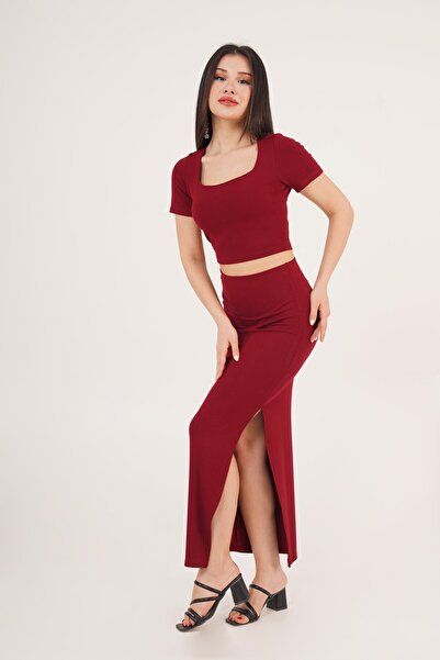 Hipo Trend Σετ με κοντό μανίκι χτενισμένο βαμβακερό μπορντό