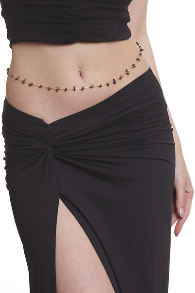 LABALABA Kadın Altın Renk Çelik Zincir Doğaltaşlı Ayarlanabilir Bel Zinciri, ...