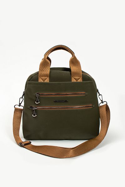 Sanmorris 1389 Women's Multi-Eye Faux Leather Adjustable Cross Strap Hand and Shoulder Bag Khaki Tan Satin