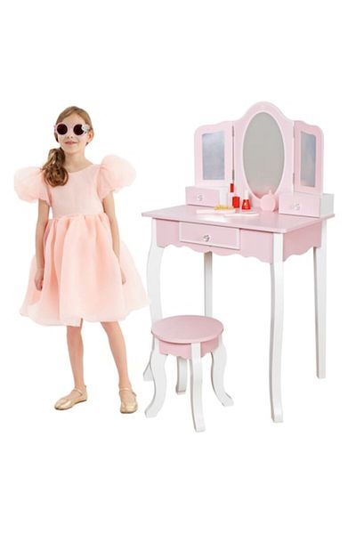Smart Vibe Large Makeup Table for Girls with Included Chair, KinderVibe, High-Quality Wood, Safe and Mobile Mir