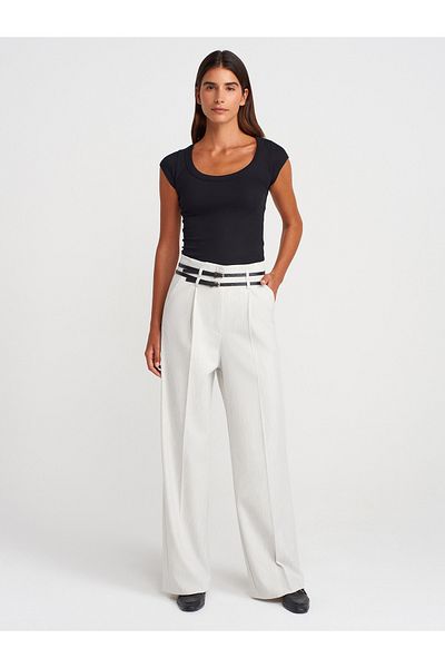 Dilvin 71655 Belted High Waist Pants-Light Gray