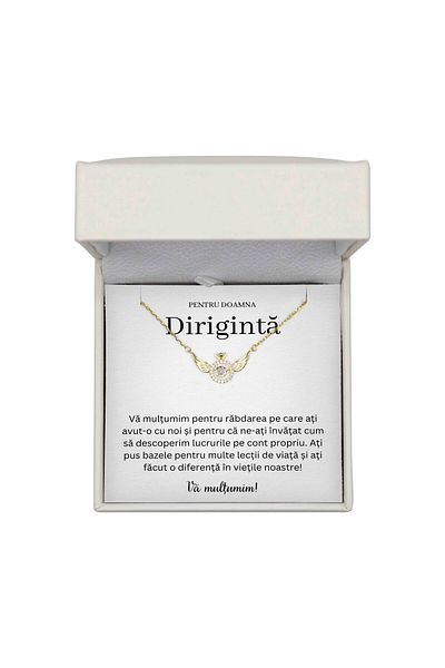The Jewel Heart Colier Cadou Argint 925 Cu Mesaj De Mulțumire Pentru Dirigintă, Cutie LED Premium, Placat cu Aur 14K