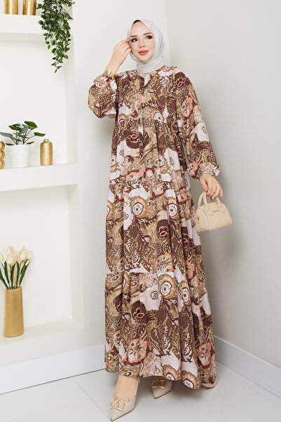 Pamuk Butik Women's Judge Collar Modal Patterned Dress