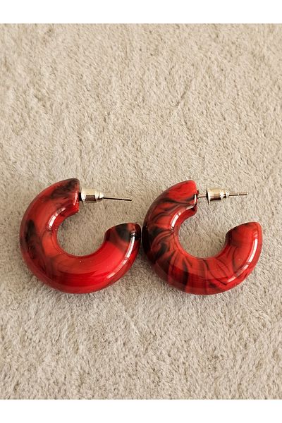 SiestaAccessories أقراط دائرية من الأكريليك باللون الأحمر
