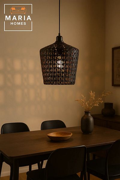 MARIA HOMES Black Woven Rattan Pendant Light