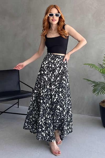 EYLANA FUSTA LUNGĂ CU MODEL ALB-NEGRU