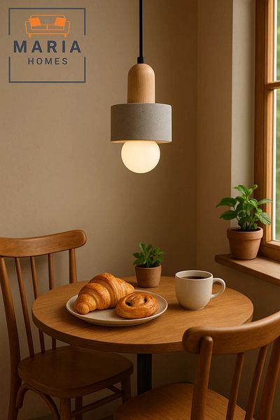 MARIA HOMES Mini Cement Pendant Light with Wood Top