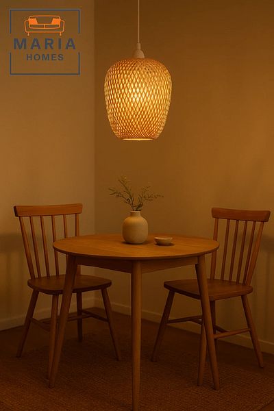 MARIA HOMES Handwoven Tall Rattan Pendant Light